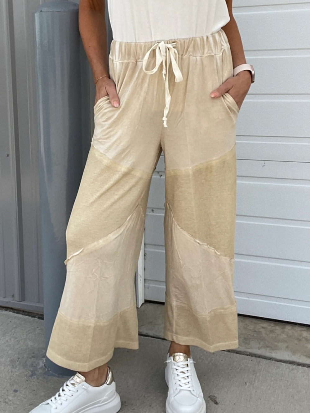 POL Play Date Loose Wide Leg Cropped Pants Cream size S/M EUC